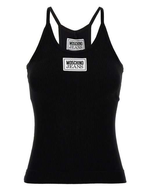 Moschino Black Jeans Logo Patch Sleeveless Knitted Top