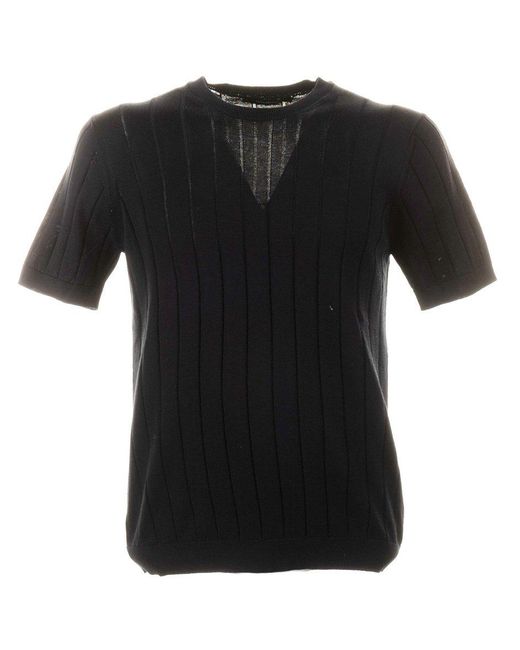 Tagliatore Black Crewneck Knitted T-shirt for men