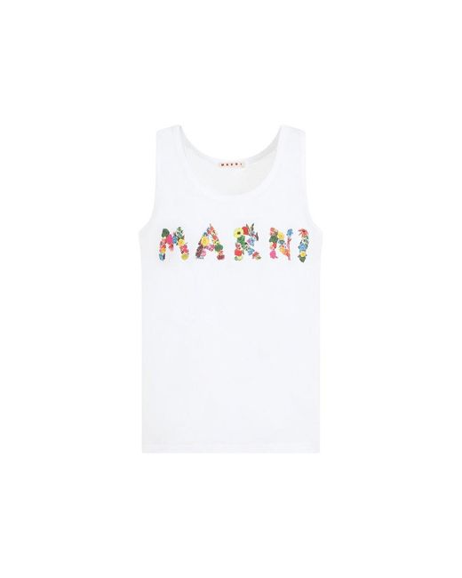 Marni White Logo Printed Tank Top for men