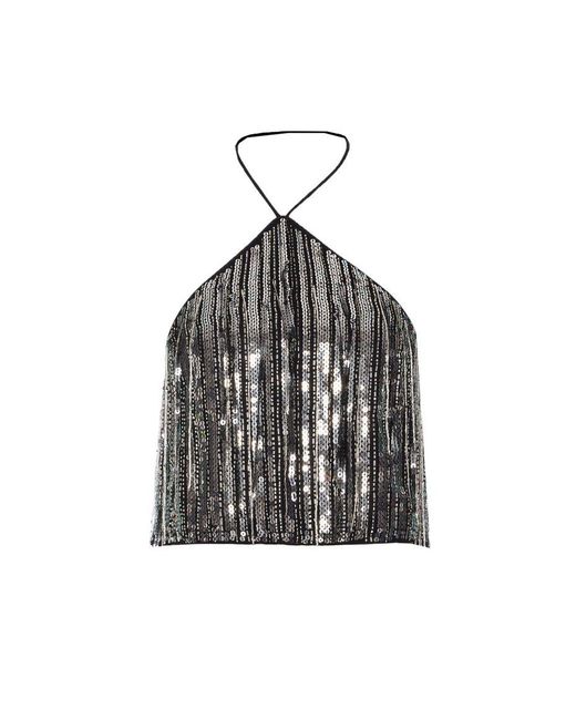 Pinko Black Sequinned Open-Back Crop Top