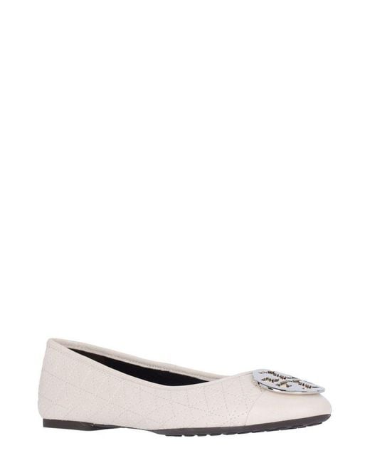 Tory Burch White Claire Cap-Toe Quilted Ballet Flats