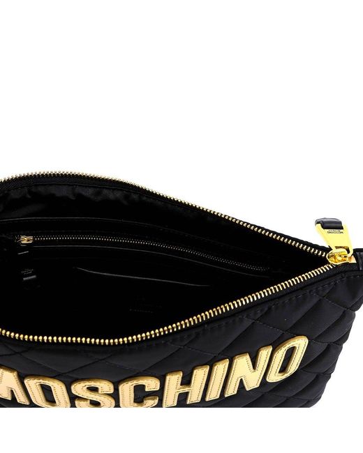 Moschino Black Logo Plaque Quilted Clutch Bag