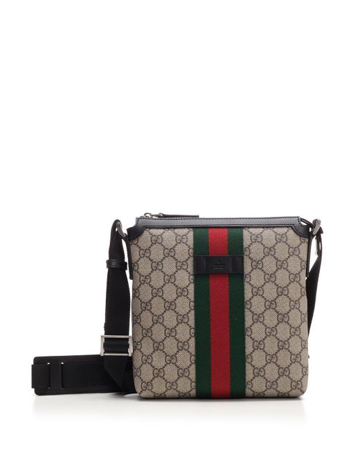 Gucci Natural Beige GG Supreme Flat Messenger Bag for men