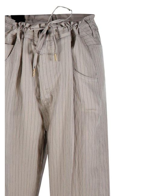 DARKPARK Gray Iris Striped Paper Bag Pants