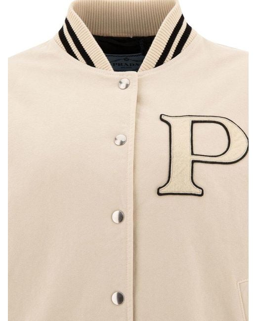 Prada Natural Patch Leather Bomber Jacket