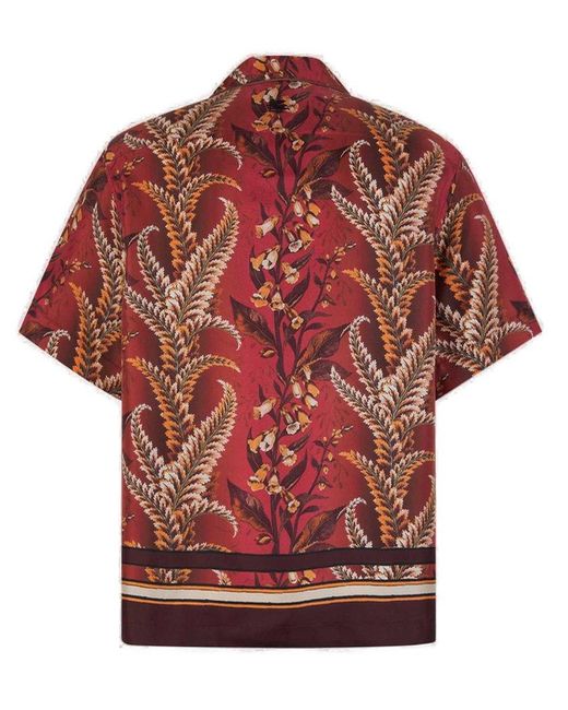 Etro Red Floral Print Short-sleeved Shirt for men