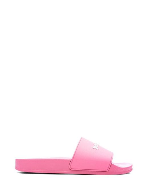 Palm Angels Pink Logo Embossed Slides for men