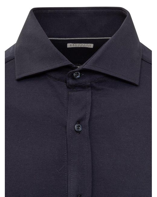 Brunello Cucinelli Blue Cotton Jersey Shirt for men