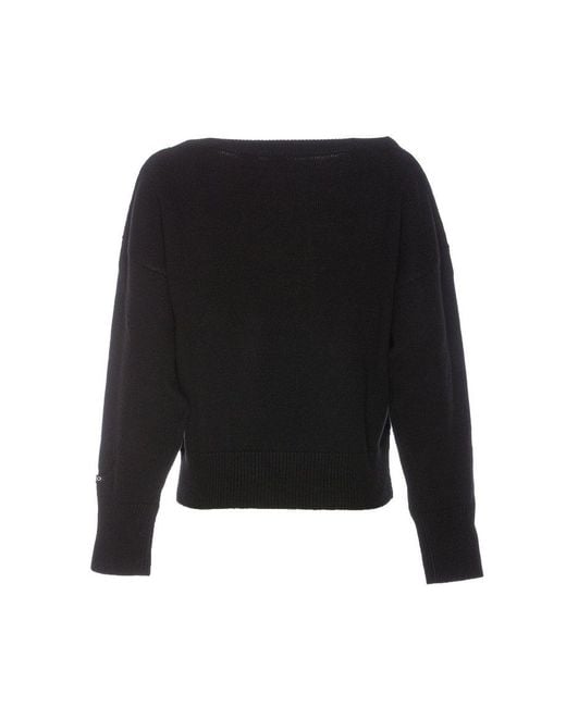 Pinko Black Slogan Intarsia Knit Sweater