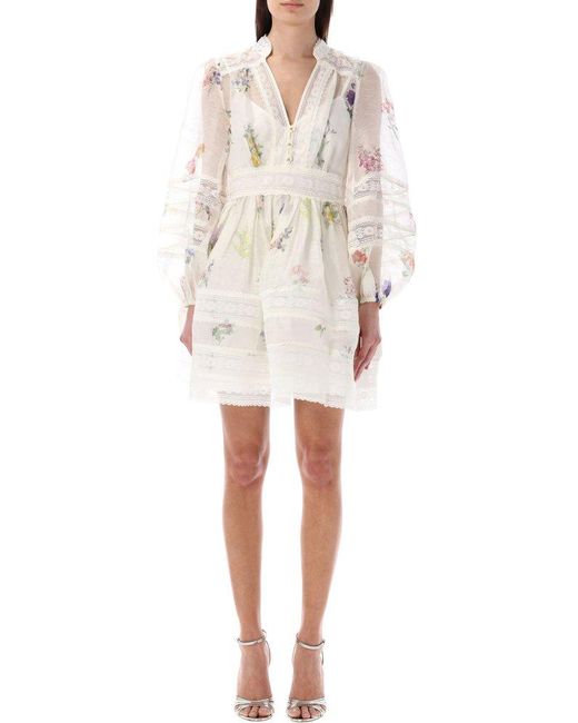 Zimmermann Natura V-Neck Lace Mini Dress in White | Lyst
