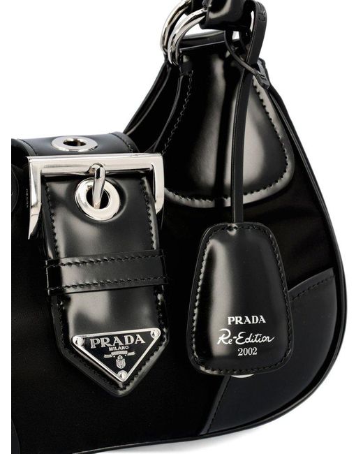 Prada Milano shoulder bag tote logo plate nylon black made in