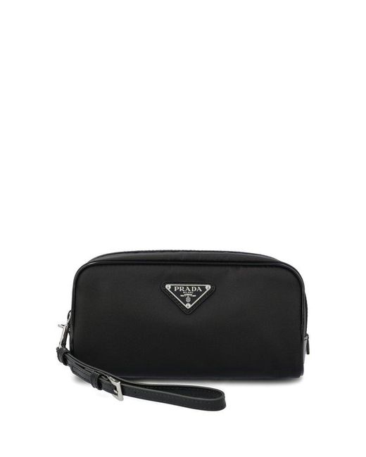 Prada Black Logo Plaque Wash Bag for men