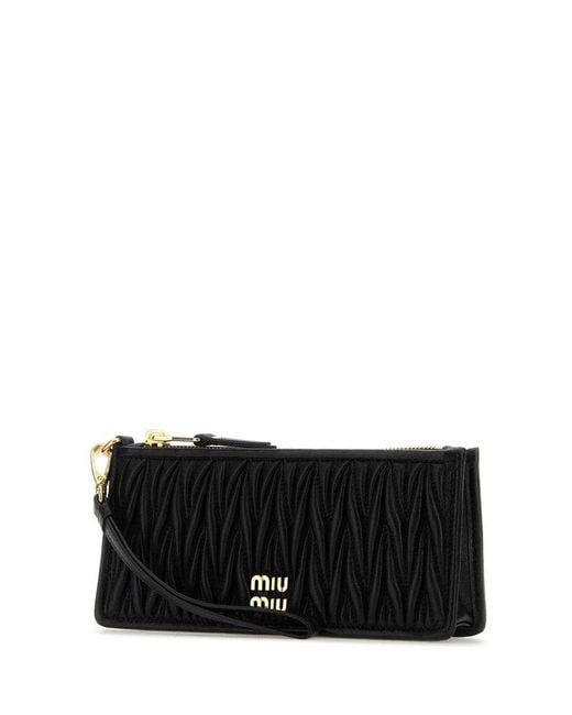 Miu Miu Black Pouch In Matelassé Nappa Leather