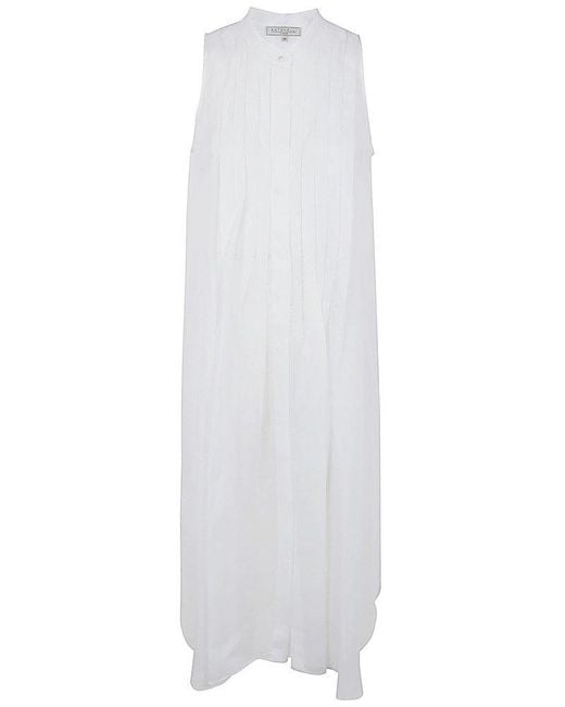 Antonelli White Sleeveless Pleated Midi Dress