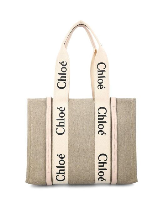 Chloé Natural Woody Linen Tote Bag