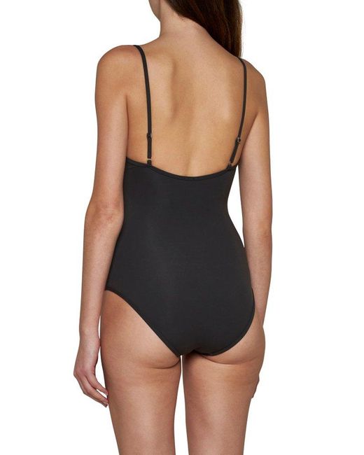 Totême  Black Stripe-Edge High-Cut Swimsuit