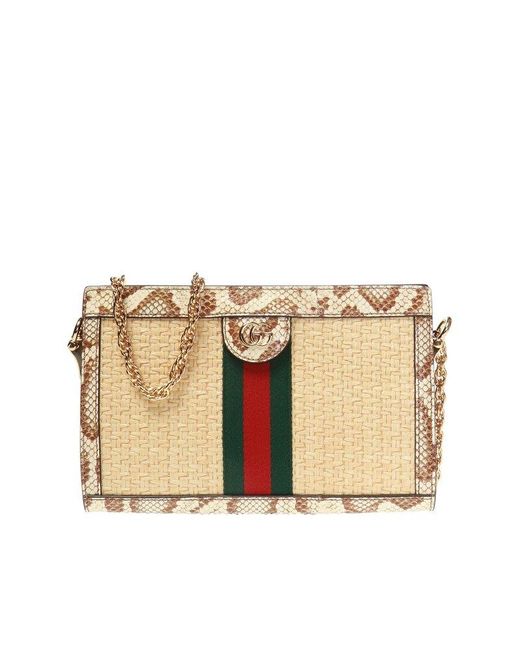 Gucci Ophidia Small Watersnake-trim Woven Bag in Natural | Lyst Canada