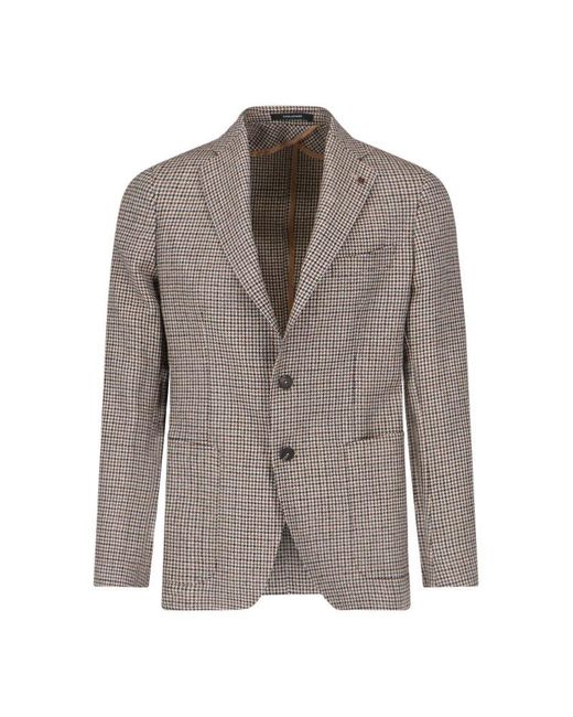 Tagliatore Brown Micro-houndstooth Patterned Single-breasted Blazer for men