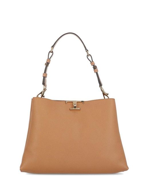 Tod's Brown Medium T Timeless Logo Plaque Tote Bag