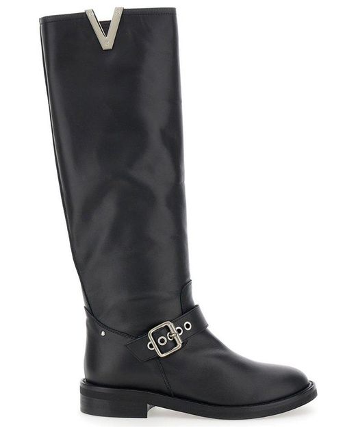 Via Roma 15 Black Knee Boots With V Side Accent