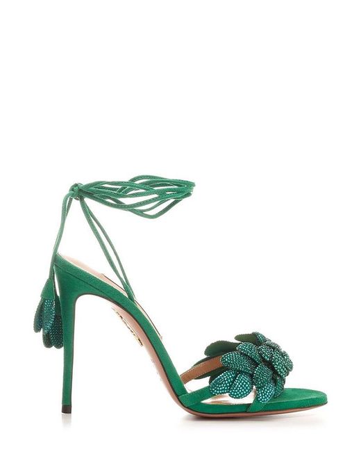 Aquazzura Green Embellished Strappy Heeled Sandals