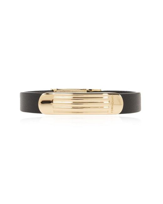 Ferragamo Black Leather Bracelet, for men