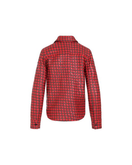 Bottega Veneta Red Leather Intrecciato Shirt