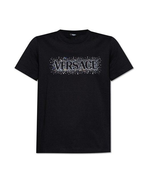 Versace Black T-Shirt With Shimmering Crystals