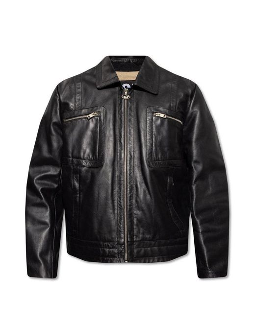 DIESEL Black 'l-cale' Leather Jacket for men