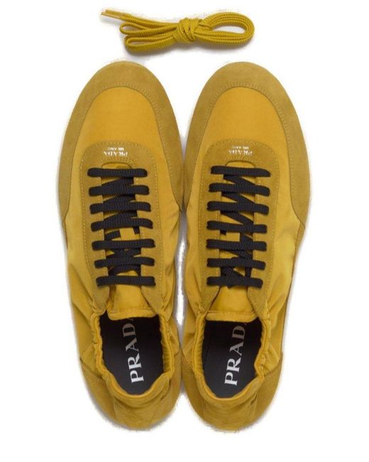 Prada Re-Nylon And Suede Collapse Sneakers in Yellow for Men