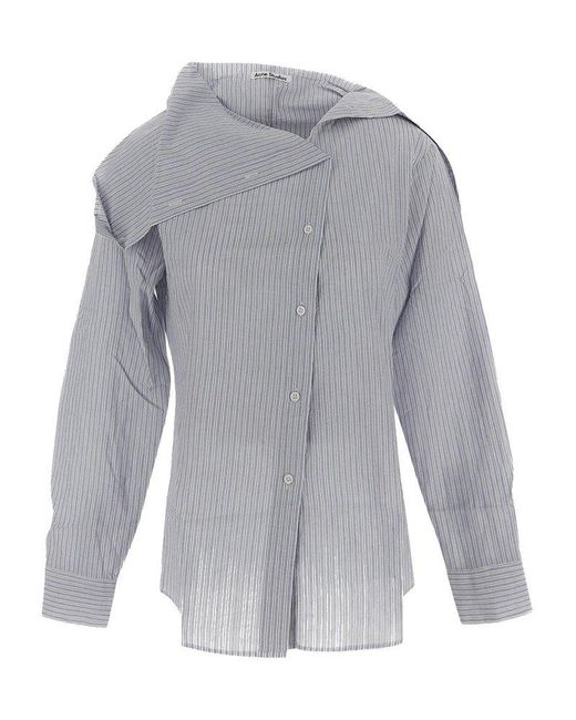 Acne Gray Stripe Detailed Off-shoulder Shirt