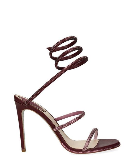 Rene Caovilla Cleo Embellished Heeled Sandals in Red | Lyst