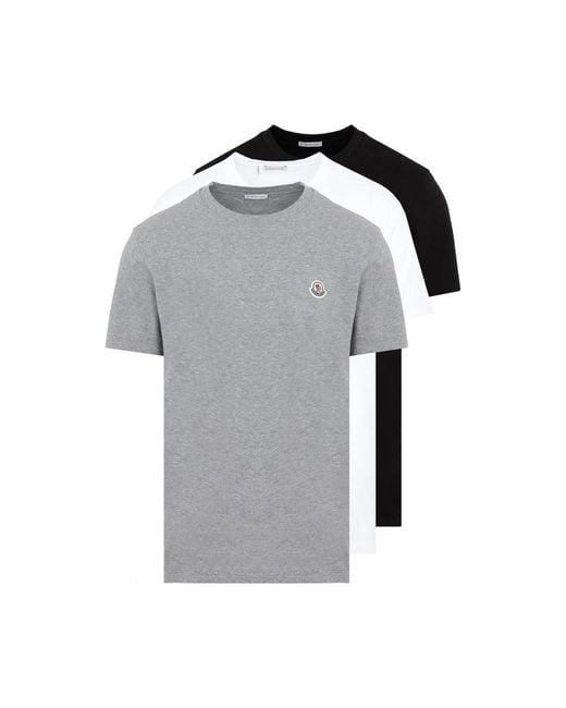 Moncler Logo Patch Pack Of Three T-shirt in Gray for Men | Lyst