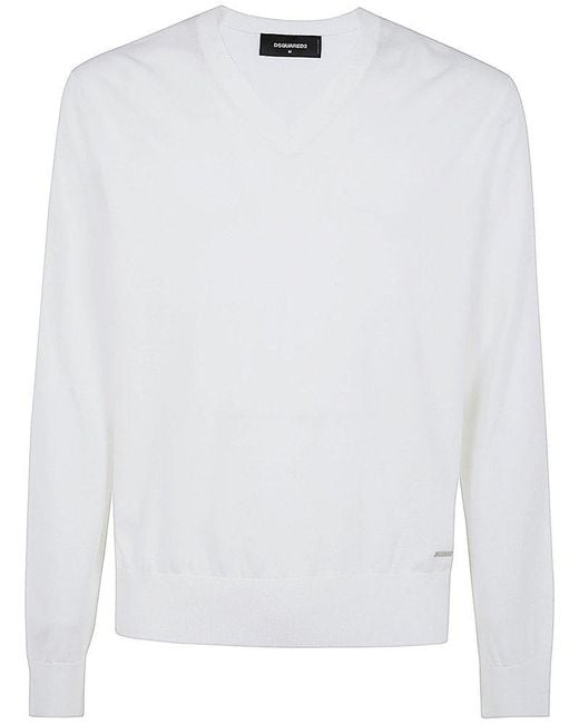 DSquared² White V Neck Knit Pullover for men