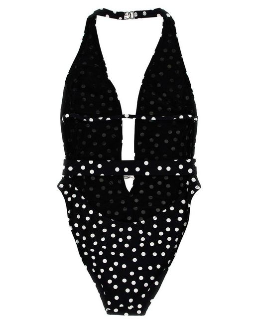 Dolce & Gabbana Black Logo Polka Dot One-piece Swimsuit Beachwear