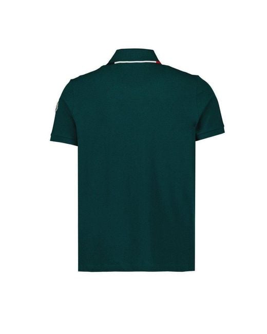 Moncler Green Button Detailed Short-sleeved Polo Shirt for men