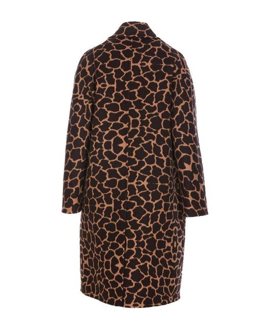 Max Mara Brown All-over Patterned Long-sleeved Coat