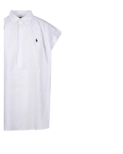 Polo Ralph Lauren Polo Pony Embroidered Curved Hem Blouse in White | Lyst