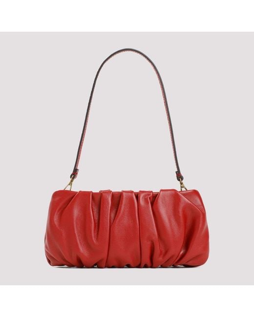 Staud Red Bean Ruched Strapped Clutch Bag