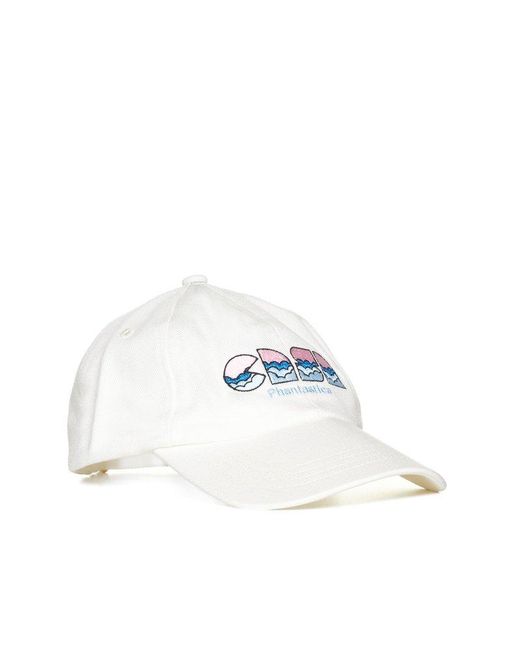 Casablancabrand White Logo Embroidered Curved Peak Baseball Cap for men
