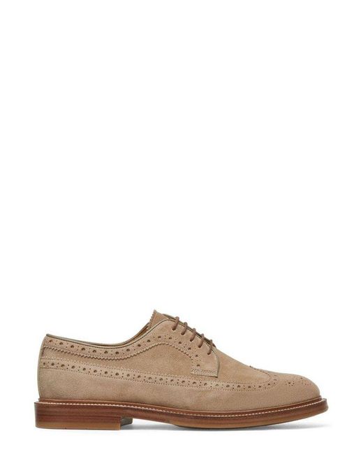 Brunello Cucinelli Brown Perforated-embellished Lace-up Derby Shoes for men
