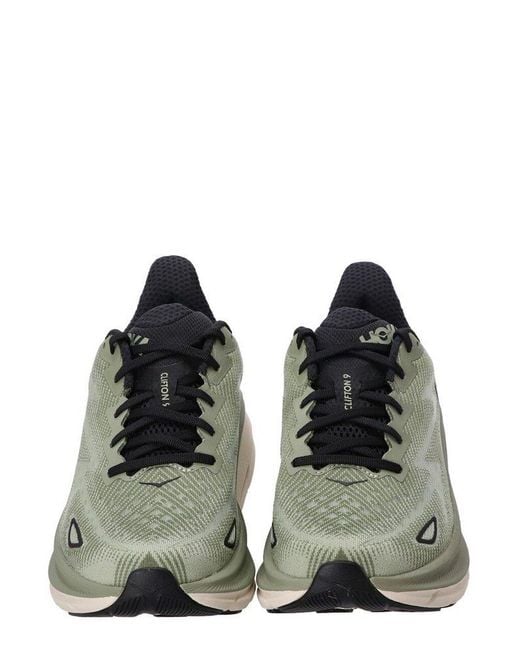 Hoka One One Green Clifton 9 Lace-Up Sneakers for men