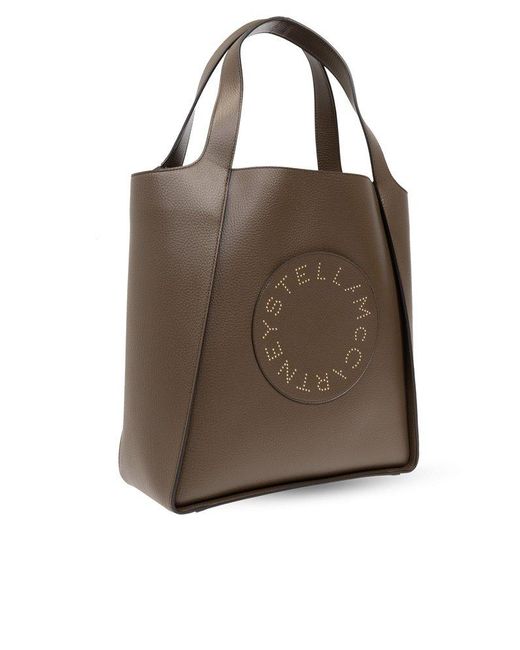 Stella McCartney Brown Logo-perforated Top Handle Bag
