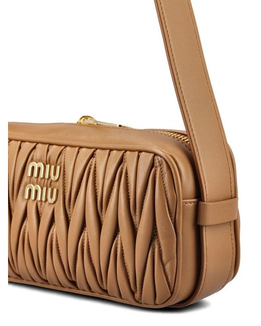 Miu Miu Brown Logo-lettering Zip-up Shoulder Bag