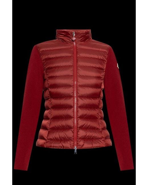 Moncler Red Logo Patch Zip-Up Panelled Cardigan