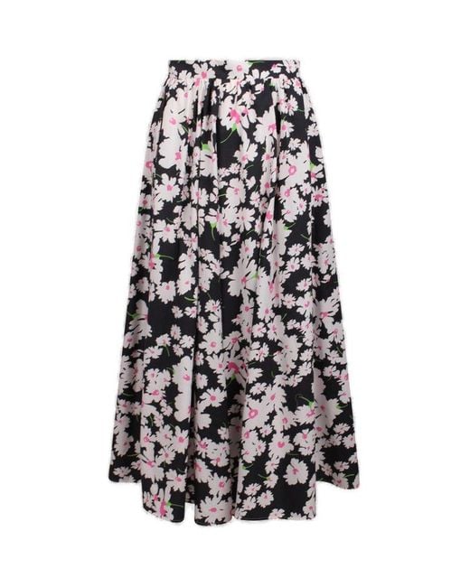 MSGM White Loose Cut Long Skirt With Daisy Print