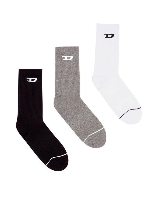 DIESEL White Skm-ray Oval D-print 3 Pack Socks for men