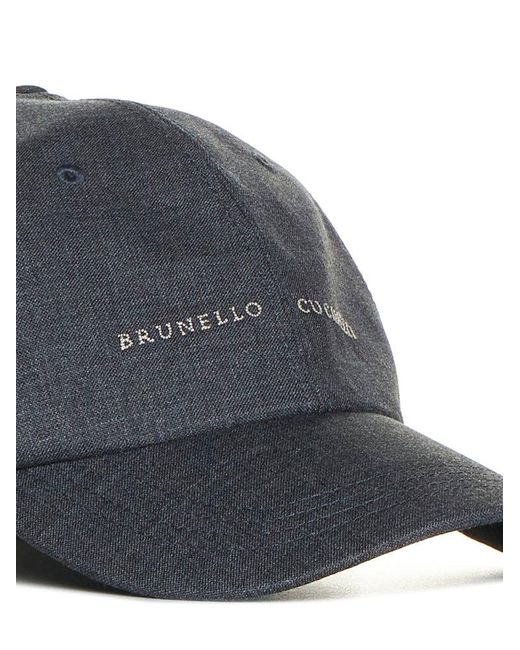 Brunello Cucinelli Blue Logo Embroidered Baseball Cap for men