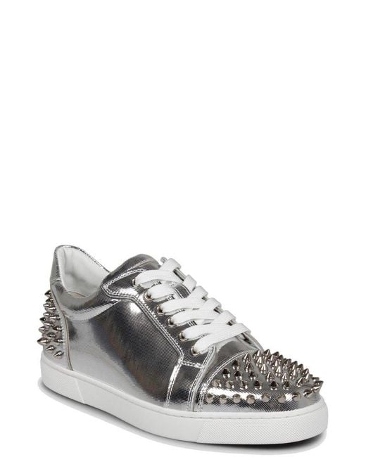 Christian Louboutin White Stud Detailed Lace-up Sneakers