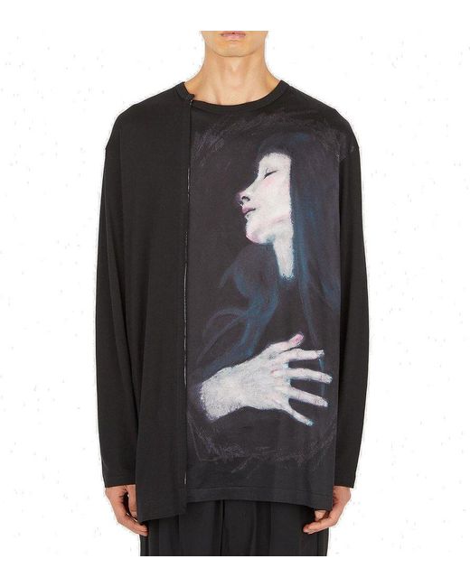 Yohji Yamamoto Black Graphic Printed Long Sleeved T-shirt for men